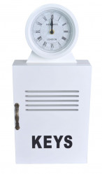 Biela skrinka na kľúče s hodinami