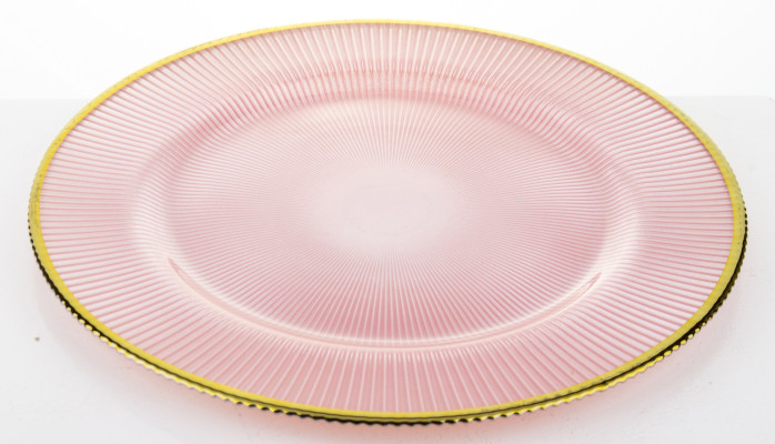 detail Ružový sklenený sklenený tanier so zlatým lemom GD DESIGN