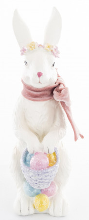 detail Biely zajačik s ružovou mašľou 27 cm GD DESIGN