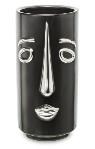 detail Keramická čierna váza so striebornou tvárou GD DESIGN