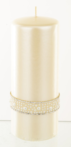 detail Sviečka veľká krémová s perlovým prúžkom GD DESIGN