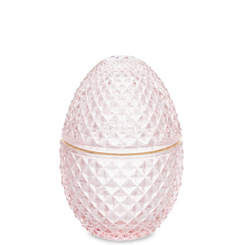 detail Skleněná dóza ve tvaru vejce růžové rýhované GD DESIGN