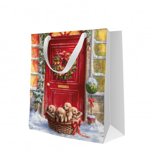Vianočná darčeková taška so psíkmi 25 cm