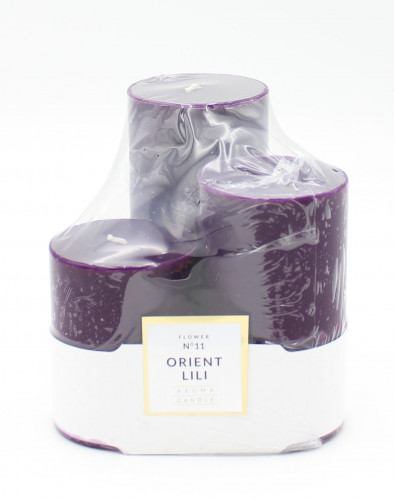 Sviečka sada valec fialová 3pack glass classic Orient Lili