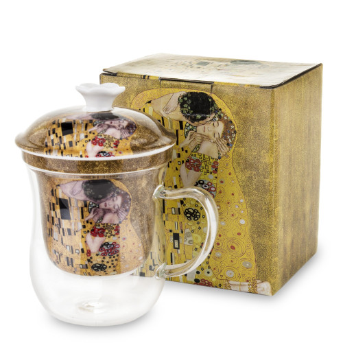 Sklenený hrnček s porcelánovým sitkom Gustav Klimt