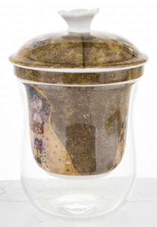 detail Sklenený hrnček s porcelánovým sitkom Gustav Klimt GD DESIGN