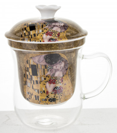 detail Sklenený hrnček s porcelánovým sitkom Gustav Klimt GD DESIGN