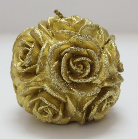 detail Sviečka guľa malá zlatá s ružičkami GD DESIGN