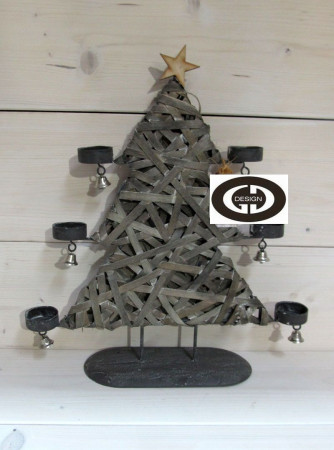 detail Svietnik vianočný stromček so zvončekmi 36X40 CM GD DESIGN
