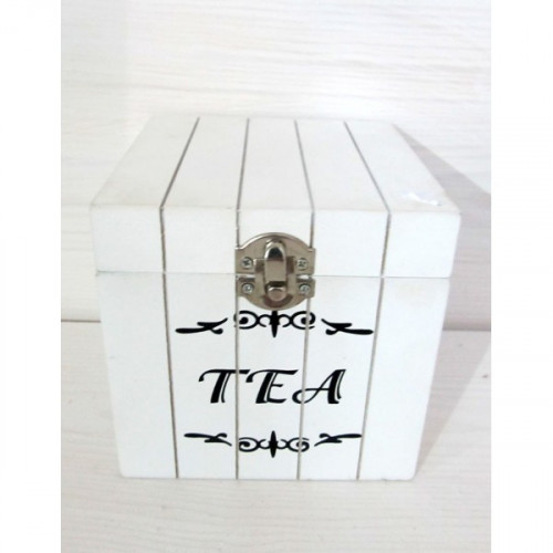 Drevená biela krabička na čaj 