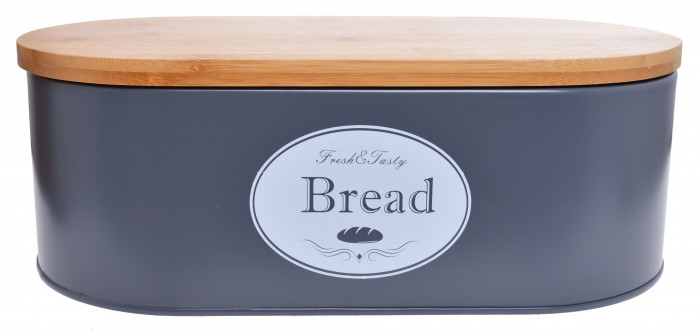 detail Kovový chlebník Bread s bambusovým víkem GD DESIGN