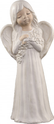 Anjel sadrový Malgosia s kyticou biely