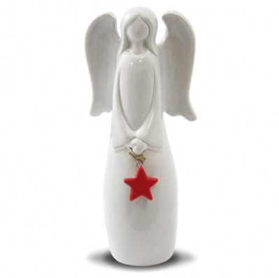 Šedý keramický anjel s červenou hviezdičkou