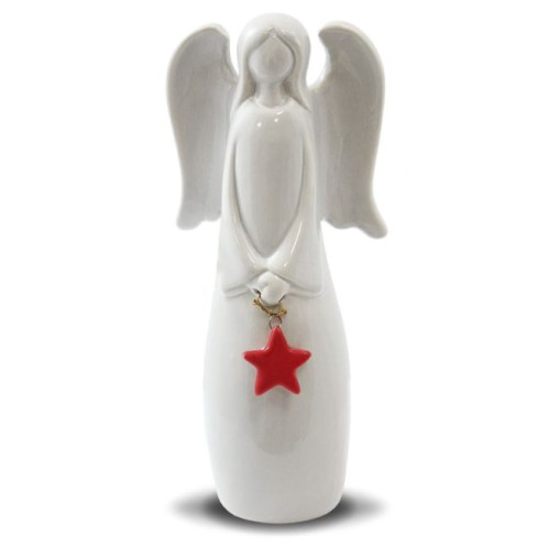 Sivý keramický anjel s červenou hviezdičkou