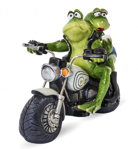 Figúrka žaby na motorke