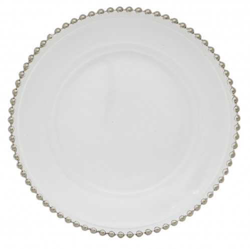 Sklenený tanier so strieborným detailom