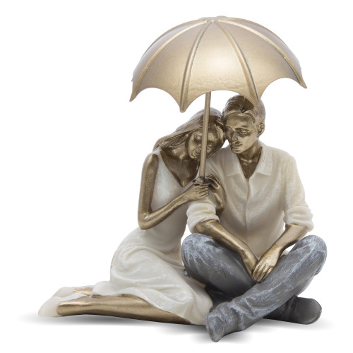 Figúrka sediaceho páru pod dáždnikom zlatá