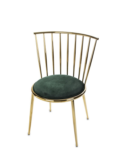 Kovová stolička zlatá so zeleným sedákom