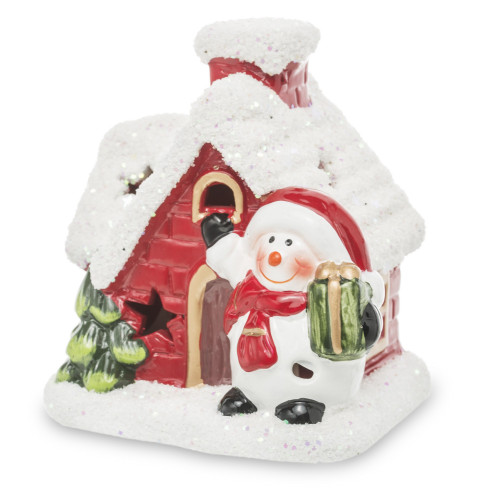 Vianočný domček so snehuliakom a svetielkami