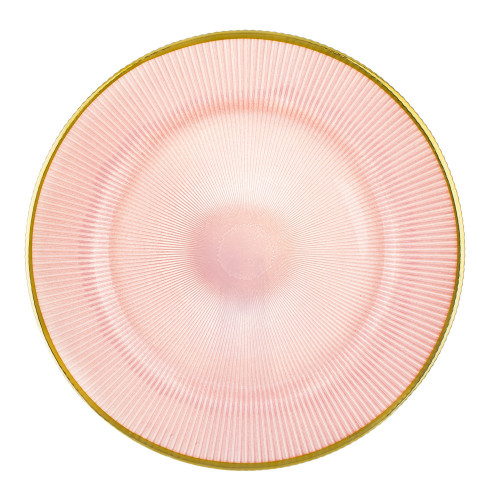 Ružový sklenený sklenený tanier so zlatým lemom