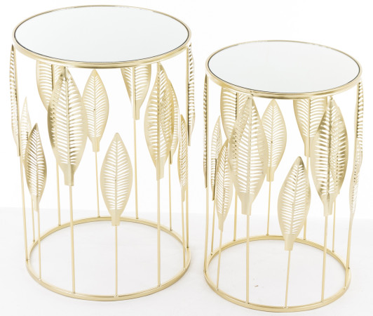 detail Kovový stolík s dekorom listov zlatý 2 kusy GD DESIGN