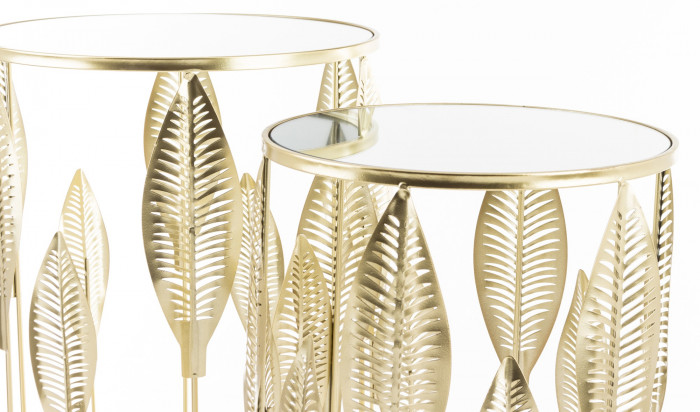 detail Kovový stolík s dekorom listov zlatý 2 kusy GD DESIGN