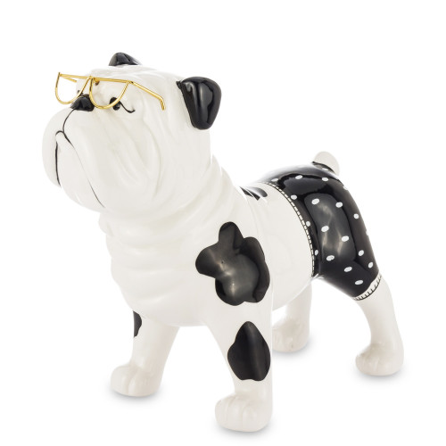 Bielo-čierny pes s okuliarmi