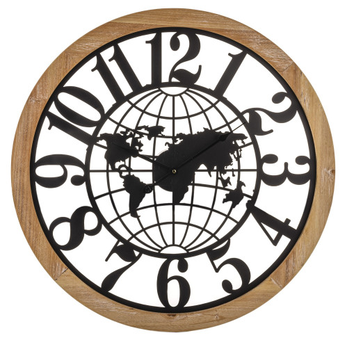 Kovové hodiny s mapou sveta