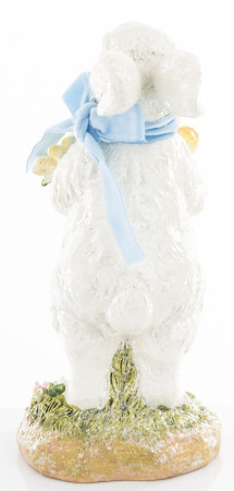 detail Biely zajačik s kvetinou a modrou mašľou  GD DESIGN