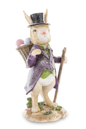 detail Figúrka zajac v klobúku s košom vajec GD DESIGN