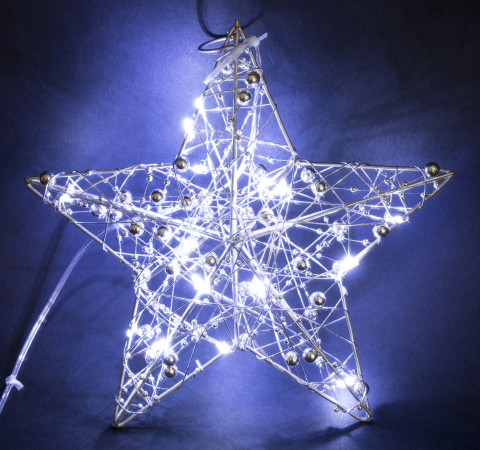detail Dekorácia strieborná hviezda s LED osvetlením GD DESIGN