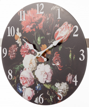 detail Čierne hodiny s farebnými kvetmi GD DESIGN