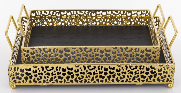 detail Kovový dekoračný podnos s drevom 2 kusy GD DESIGN