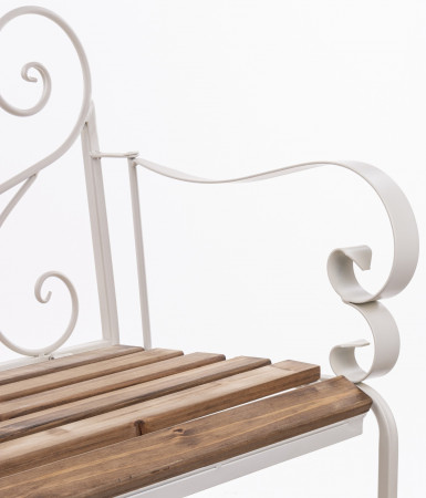 detail Záhradná lavica kovová s drevom biela GD DESIGN
