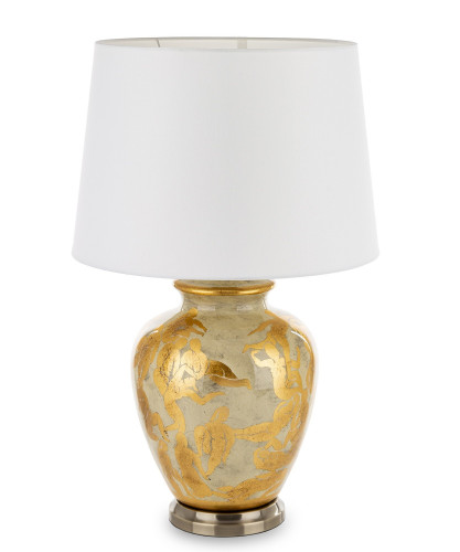Keramická lampa so zlatými postavami