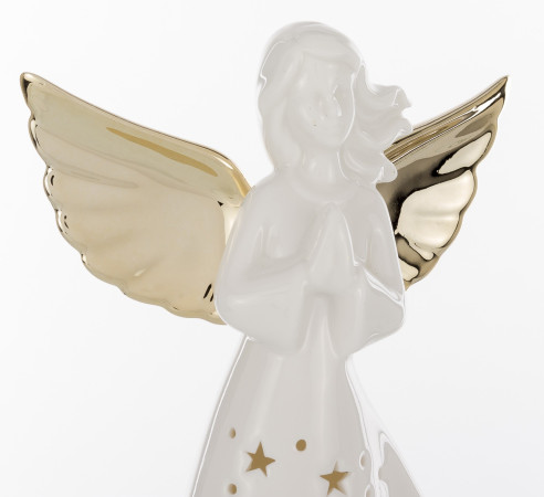 detail Porcelánový led anděl se zlatými křídly GD DESIGN
