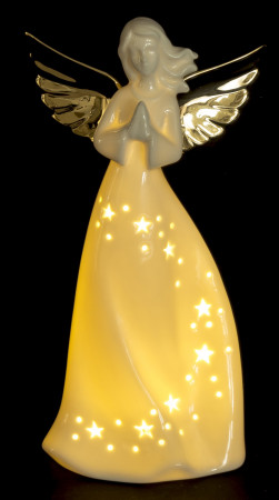 detail Porcelánový led anděl se zlatými křídly GD DESIGN