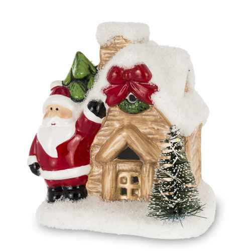 Keramická dekorácia Santa pri domčeku