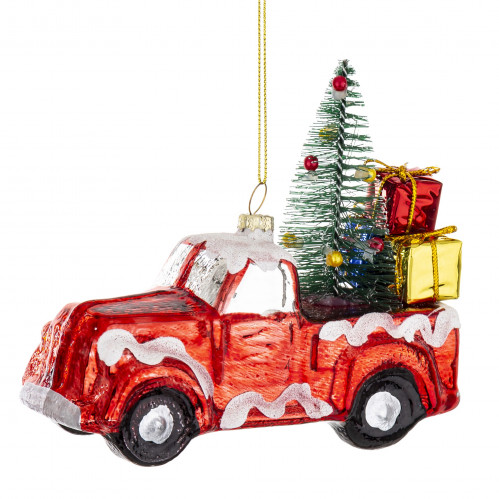 Vánoční ozdoba auto s dárky a stromečkem