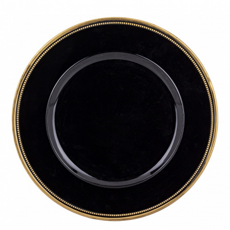 detail Černý plastový talíř se zlatým okrajem GD DESIGN