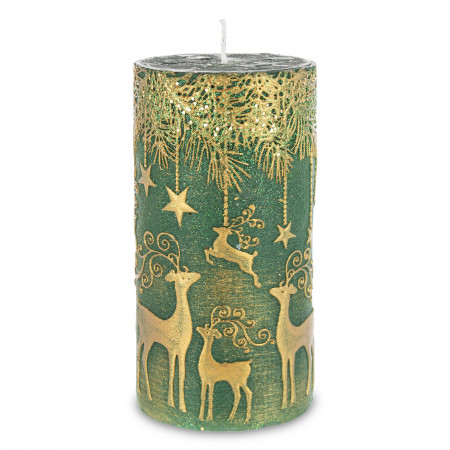 detail Vánoční svíčka zelená se zlatými motivy GD DESIGN