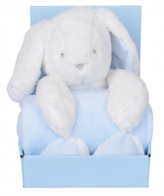 Plyšový králík s modrou dekou