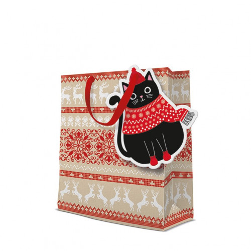 Vianočná darčeková taška s aplikáciou mačky