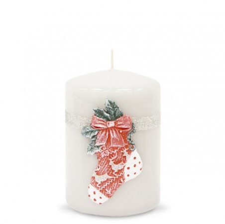 detail Malá biela sviečka vianočná ponožka GD DESIGN