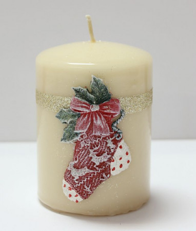 detail Vianočná krémová sviečka ponožka GD DESIGN