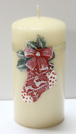 detail Krémová sviečka vianočná ponožka GD DESIGN