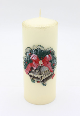 detail Svíčka krémová velká vánoční zvonky GD DESIGN